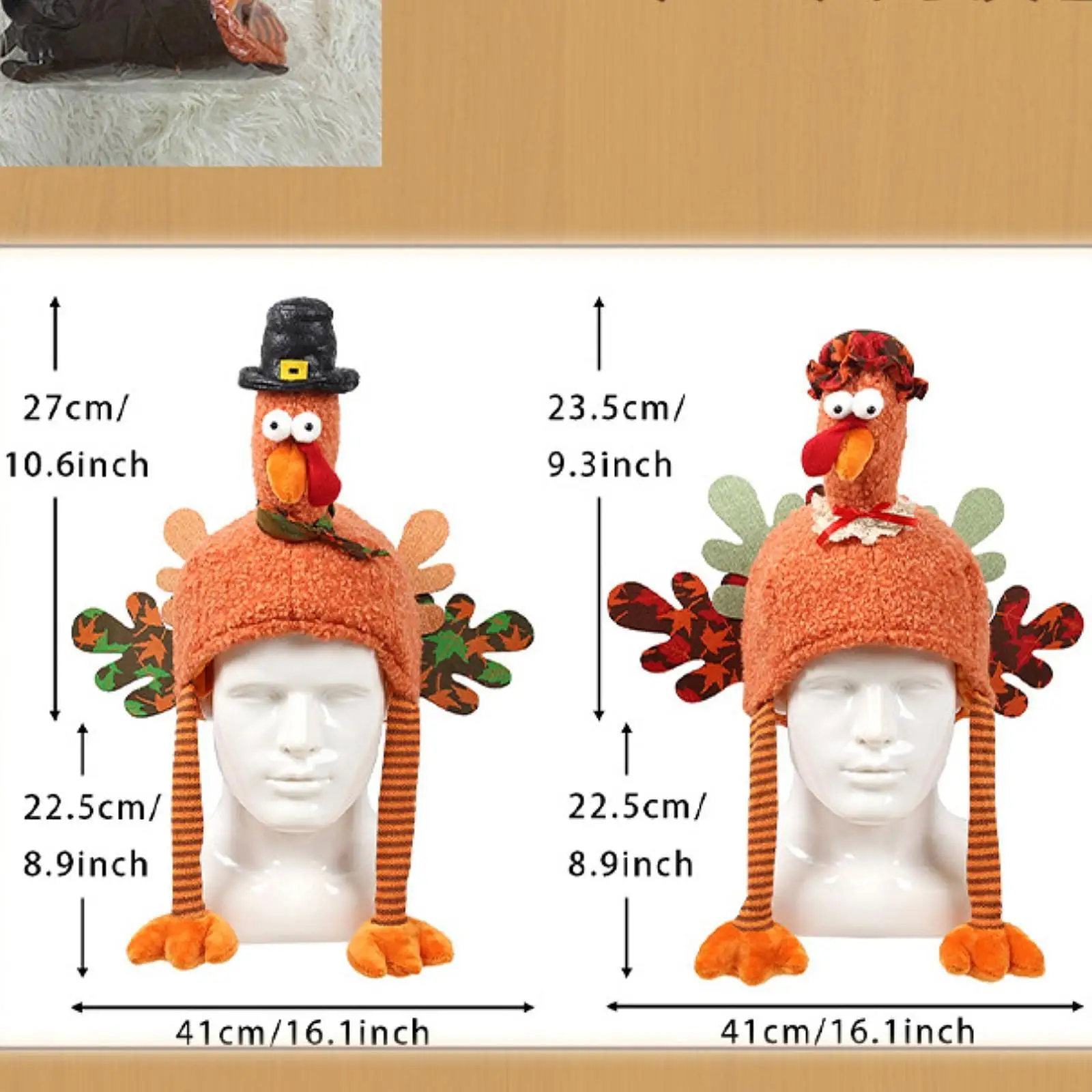 Thanksgiving Türkei Hut Kopfbedeckung Kappe handgemachte Kopfbedeckung weiche Ornament Kostüm Cosplay Kostüm für Männer Urlaub Party Herbst