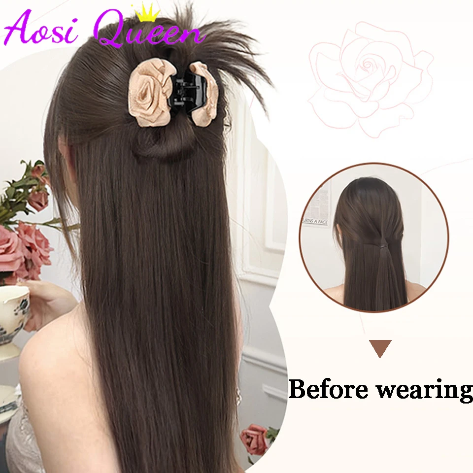 AOSI Synthetic Half-tied Chicken Feather Shuttlecock Ball Head Wig Hair Pack Rose Fountain Claw Clip High Ponytail Wig