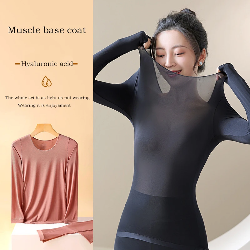 Women's Thermal Underwear Winter  Bottoming Shirt Long-sleeved T-shirt Solid Thin Thermal Top Second Women's Thermal Skin L-XL