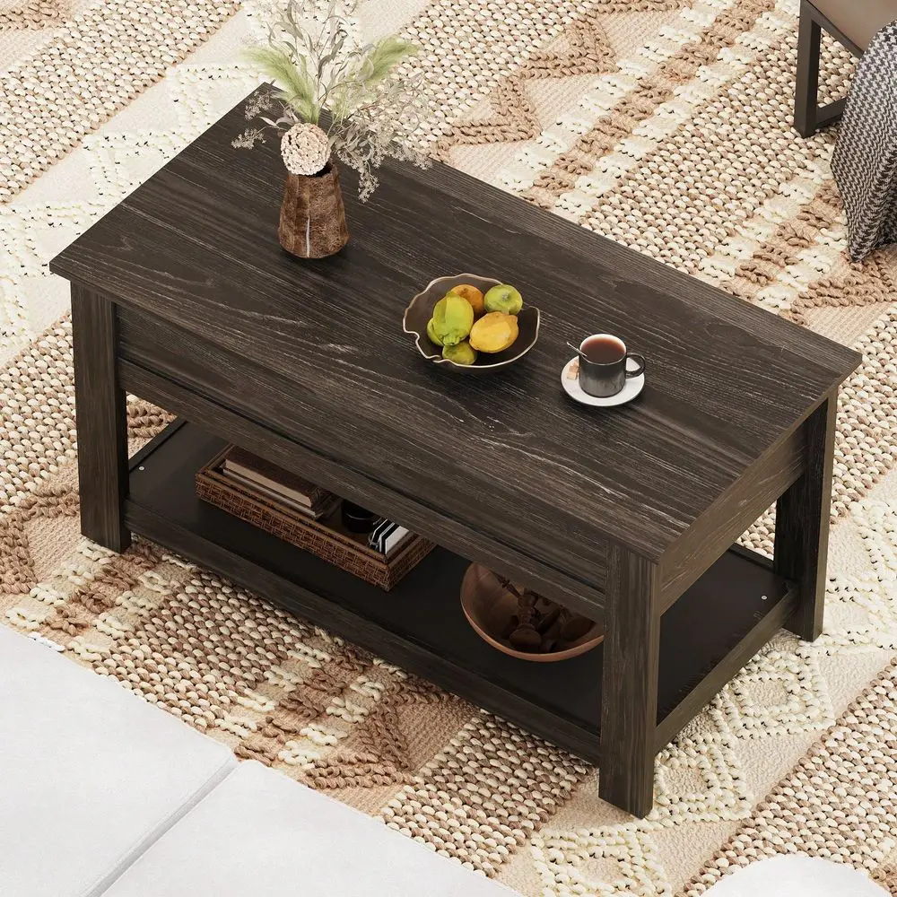 

Table, 39 Lift Top Coffee Table With Hidden Compartment And Storage Shelf For Living Room, Espresso