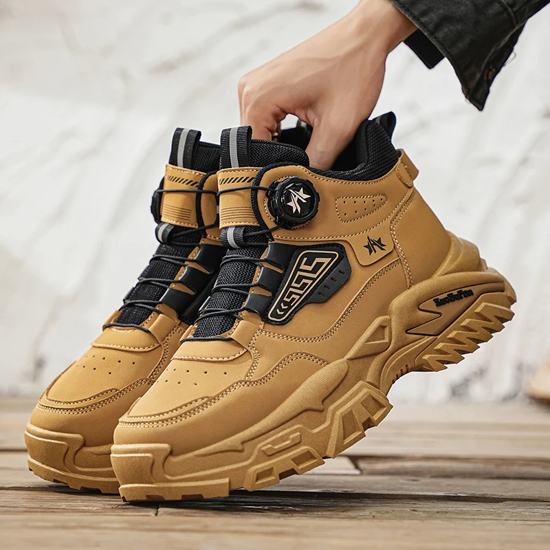 أحذية رجالية عالية الجودة 2025 خريف جديد عصري ماركة أحذية رياضية جلدية متعددة الاستخدامات للرجال في الهواء الطلق المضادة للانزلاق سميكة سوليد #6