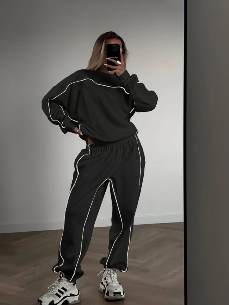 Conjunto de dos piezas para mujer, jersey, pantalón, survêtement, sudadera, deporte, taille élastique, ropa de calle, conjuntos a