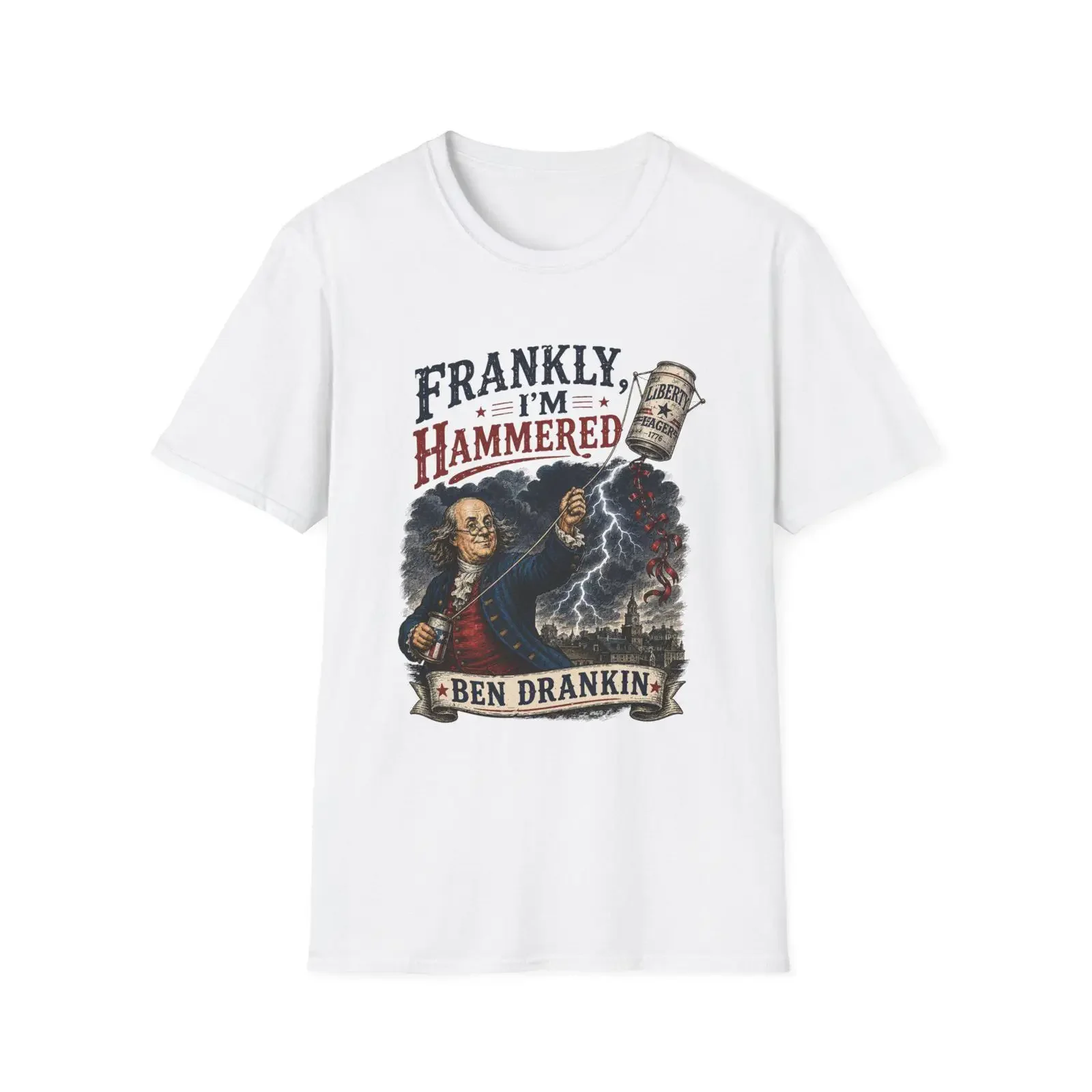 Frankly I'm Hammered Ben Franklin Drankin T Shirt Funny Historical Drinking vintage Washed homme graphic Comfortable Casual