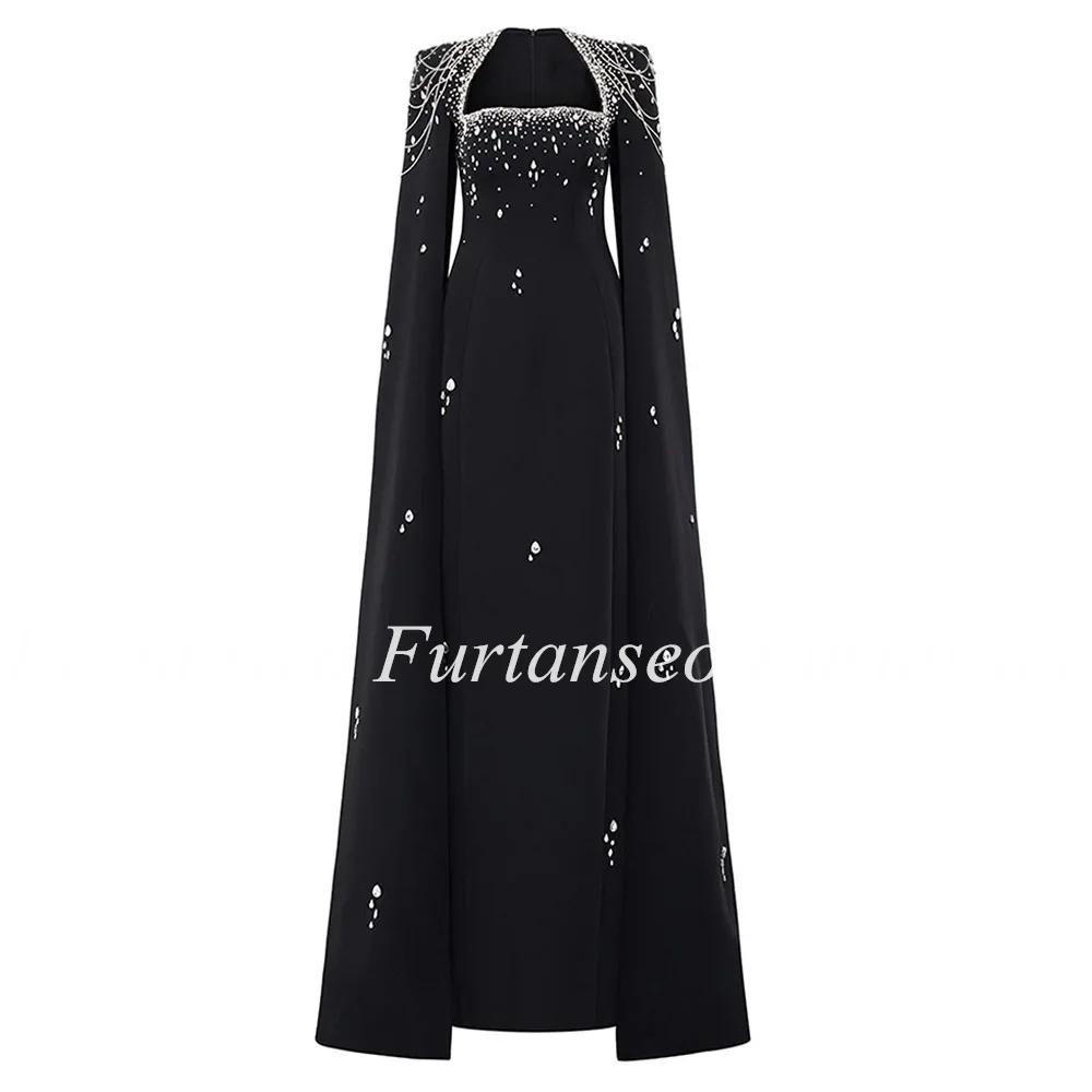 Saudi Arab Formal Occasion Dresses Customized Crystal Rhinestone Black Party Gown Floor Length Arabian Evening Dress for Woman