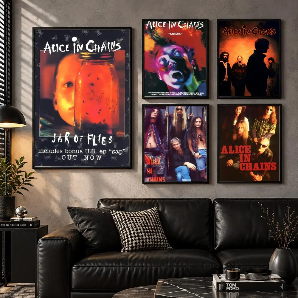 Alice in Chains Grunge Rock Band 90s Alternative Legacy Poster Modern Self Adhesive Wall Art Prints for Bedroom Living Room