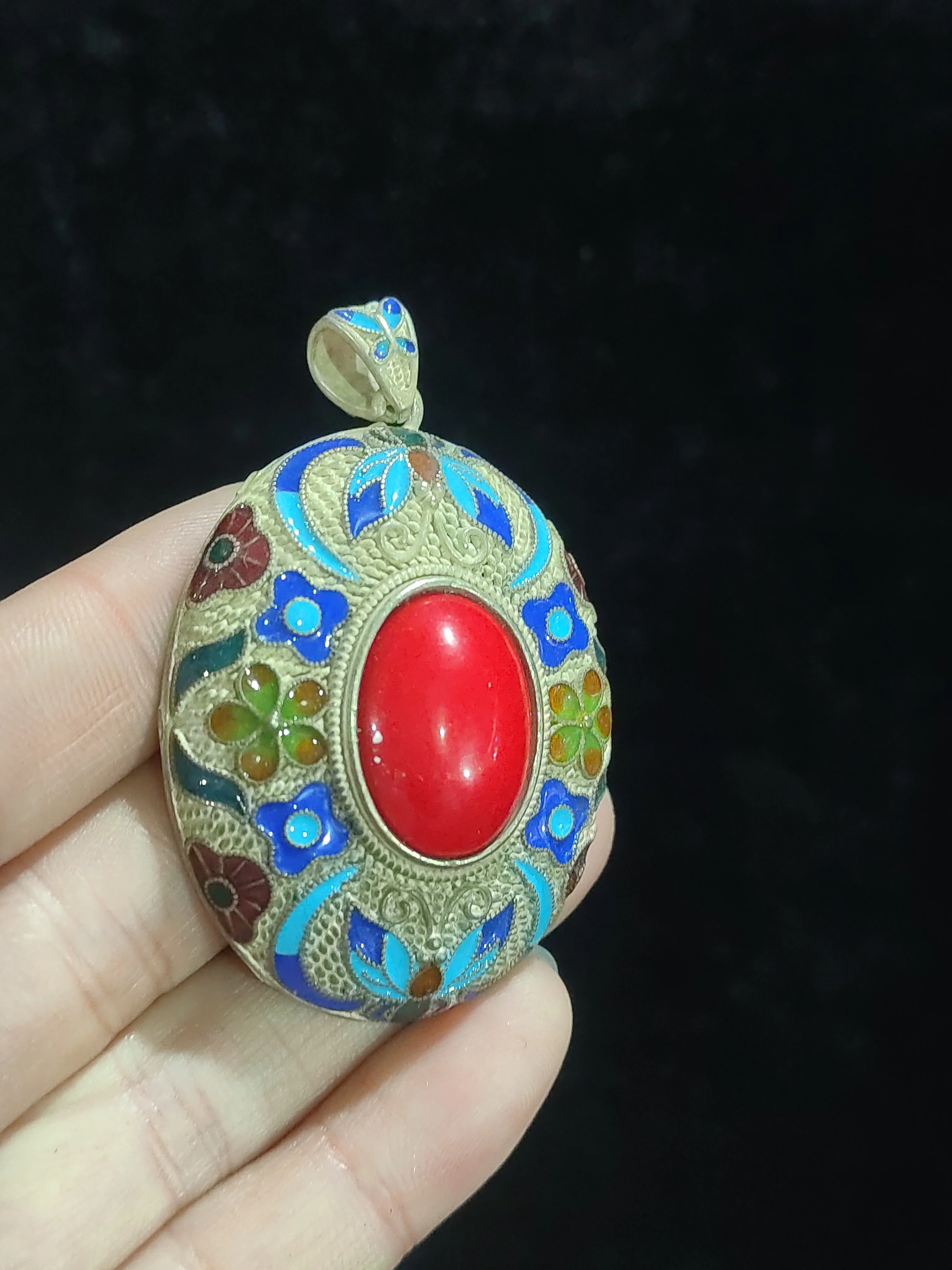 Fine jewelry collection silver inlay burnt blue ruby cloisonne for men and women pendant accessories