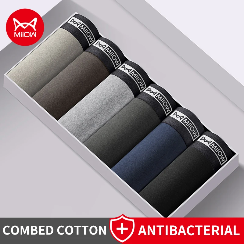 

MiiOW, 4 шт., мягкое хлопковое мужское нижнее белье, дышащие боксеры, антибактериальные мужские трусы с промежностью, мужские трусы, мужские трусы-боксеры