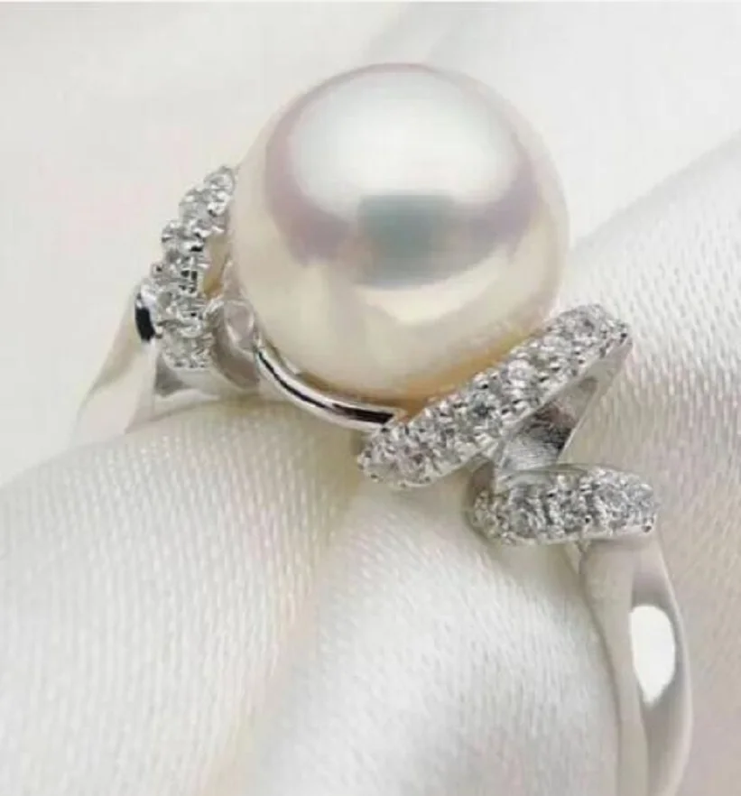 

Natural beautiful Perfect Round AAAA 10mm Akoya White Pearl Ring