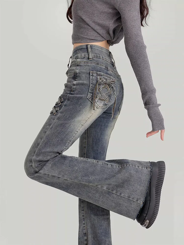 High Waist Bell Bot Jeans Women's Thin Straight Leg Jeans Summer Casual Wear Resistant Denim Fabric Micro Flared Trousers