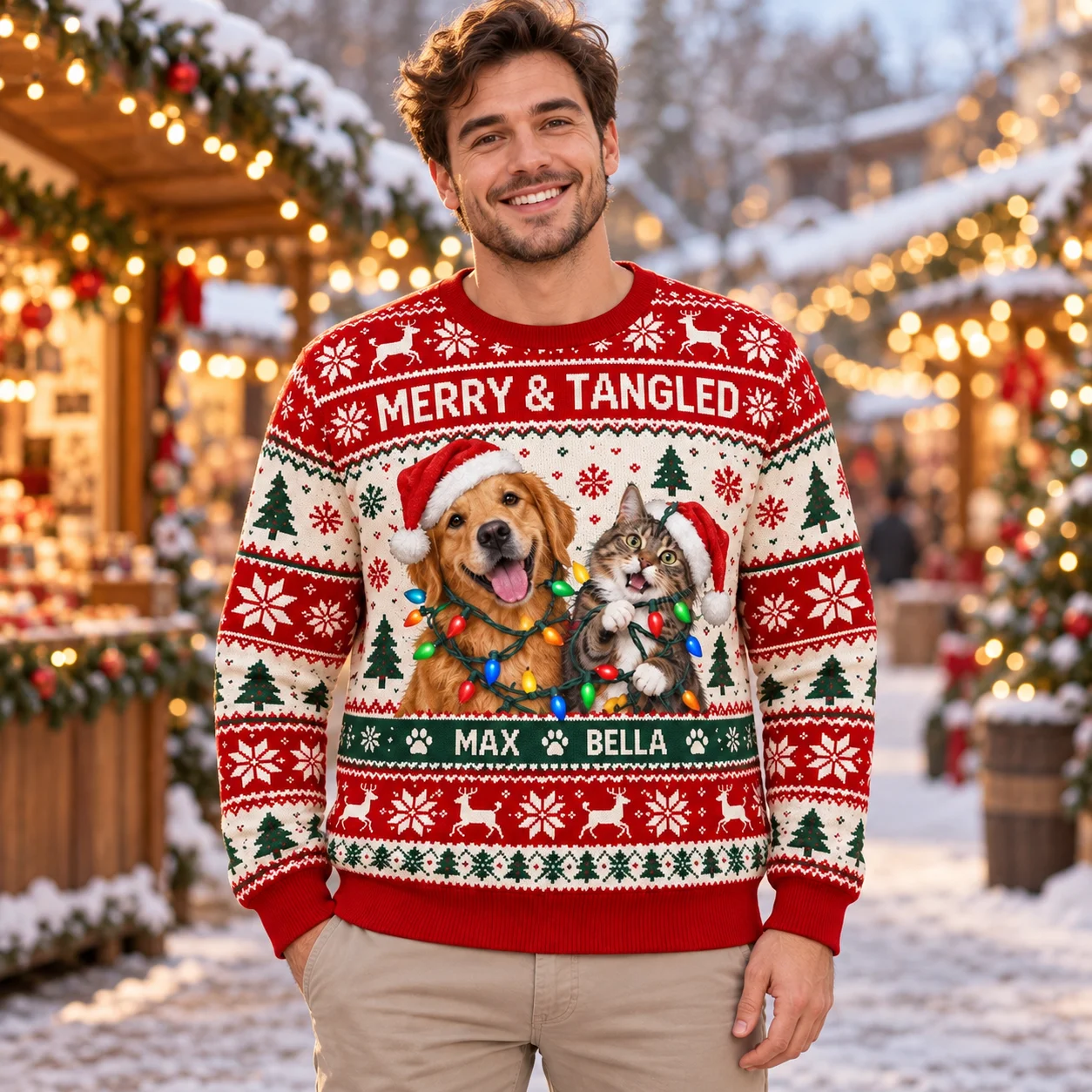 DIY Bring Your Pet to Xmas with Photo Sweaters Ugly Christmas Sweater Personal Name Long Sleeve Round Neck for Animal Lovers