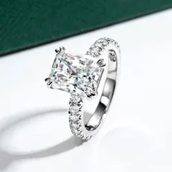DEZO All Moissanite Engagement Rings For Women Solid 925 Sterling Silver Radiant Cut 4 Carat VVS1 D Color GRA Certificate