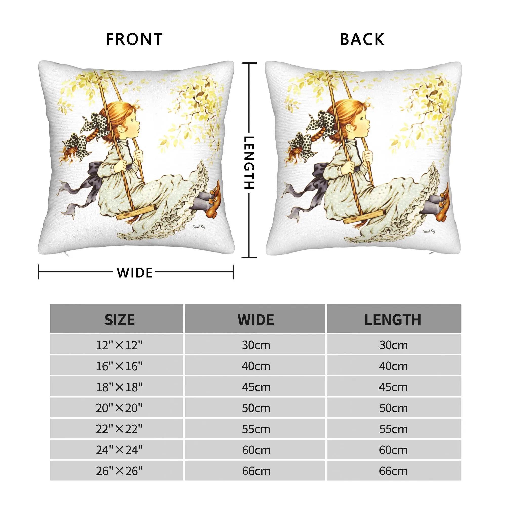 Art Sarah Kay Swing Girl Pillow Cover  Square Cushion Cover Vintage Pillow Case For Sofa Bedroom Home Decor