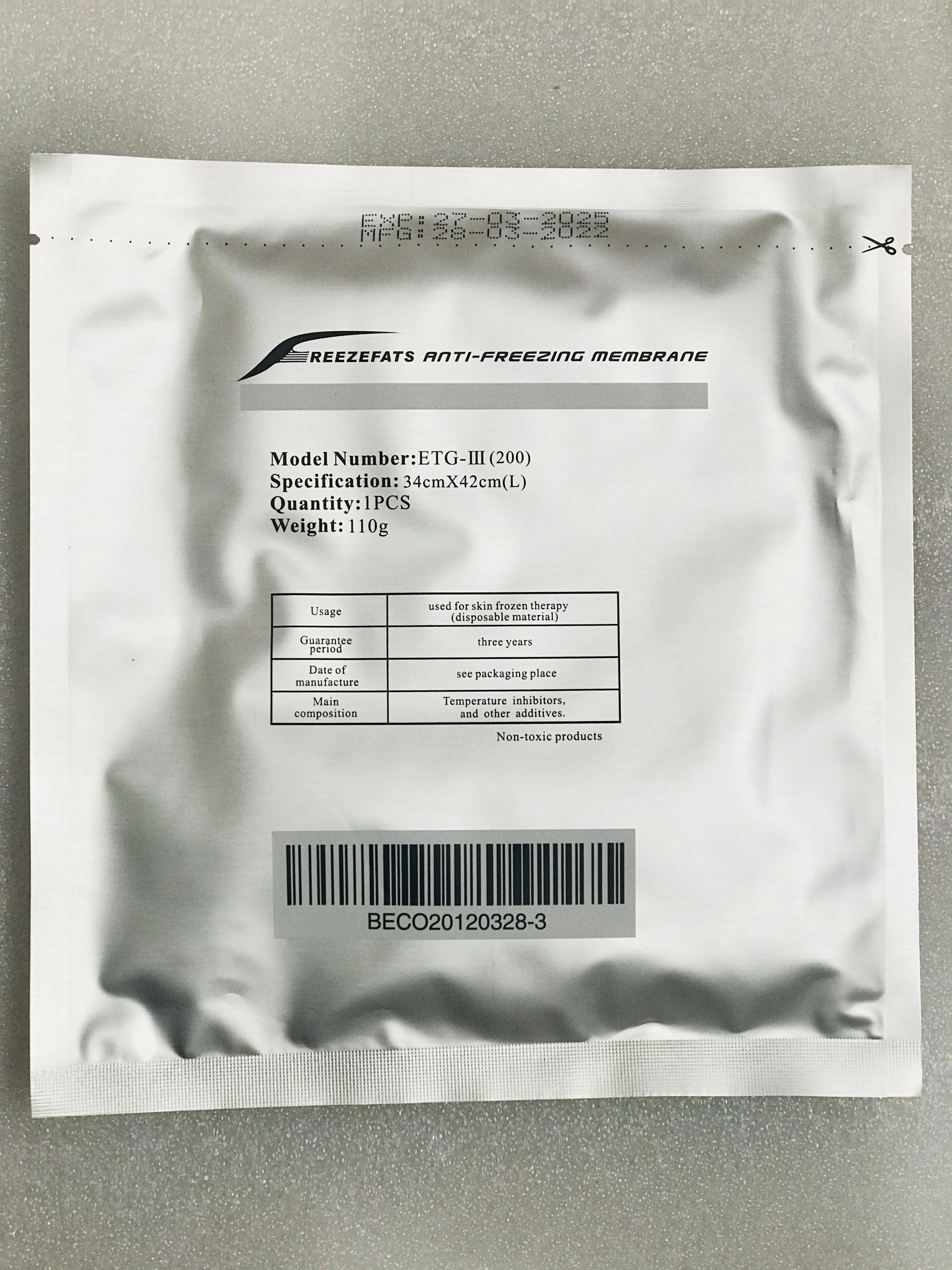 Anti Freeze Pad para Cryolipolysis Machine, Anticongelante Membrana com MSDS, ETG3-150