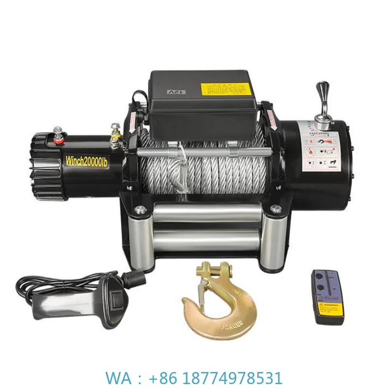 

e 12V DC Motor Steel Winch Rescue Device Crane 12V/24V 20000lbs Electric Wire Rope Winch for Off-Road Car Self-Rescu