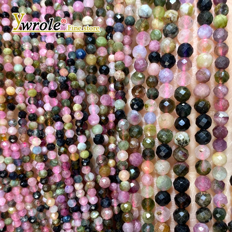 2/3/4MM Faceted Natural Stone Colorful Tourmaline Round Loose Spacer Beads for Jewelry Making DIY Bracelet Charms Accessories 15