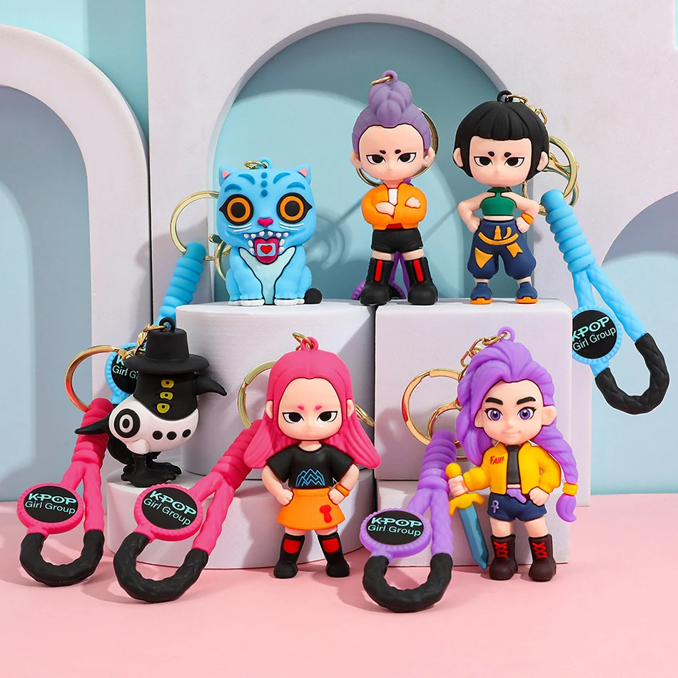 Anime Movie Kpop Demon Hunters Girls Derpy Keychains Doll Cute Tiger Action Model Toys Collectible Cartoon Keychain Figurin Doll