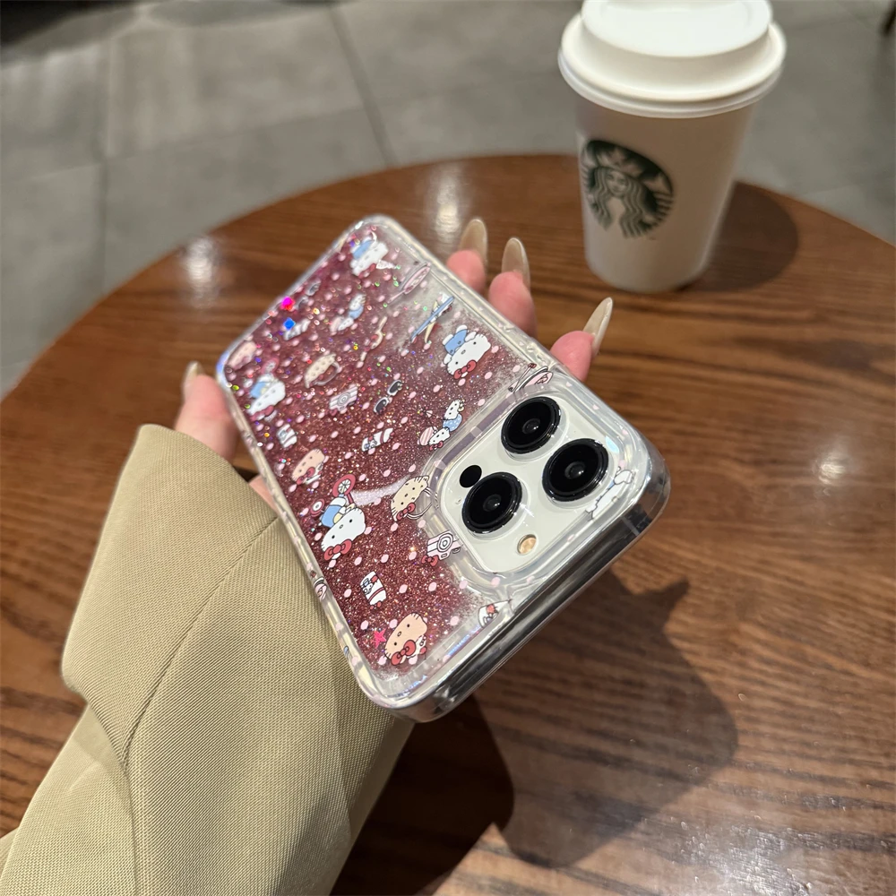 مرحبا كيتي KT بريق قضية الهاتف آيفون 16 15 14 13 12 11 برو ماكس السائل الرمال المتحركة بلينغ غطاء من البولي يوريثان لينة قذيفة