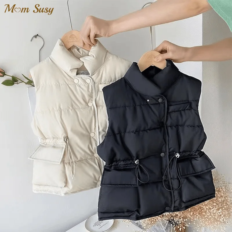 Fashion Baby Girl Boy Thick Vest Coat Sleeveless Spring Autumn Winter Cotton Padded Waistcoat Jacket Warm Child Clothes 2-14Y