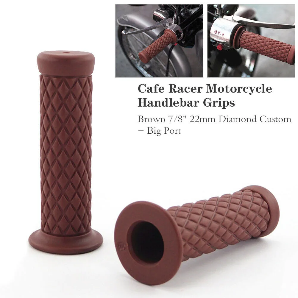Brown Diamond Texture Motorcycle Handlebar Grips - Fit 7/8 inch Left and 1 inch Right Handlebars on Common Motorcycle Types
