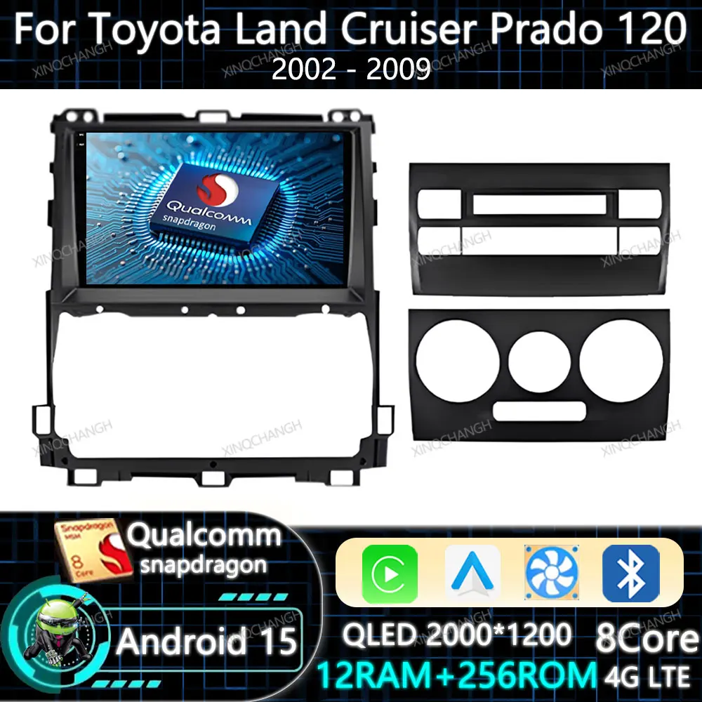 Autoradio Android 15 Carplay Auto pour Toyota Land Cruiser Prado 120 3 III pour Lexus GX470 GX 470 J120 2002 - 2009 Navigation GPS