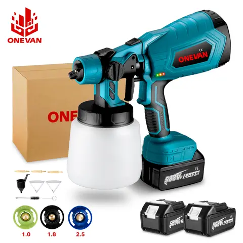 ONEVAN 전기 스프레이 건 1000ML 무선 페인트 분무기 홈 DIY 자동 가구 Makita 18V 배터리 용 스틸 코팅 에어 브러시