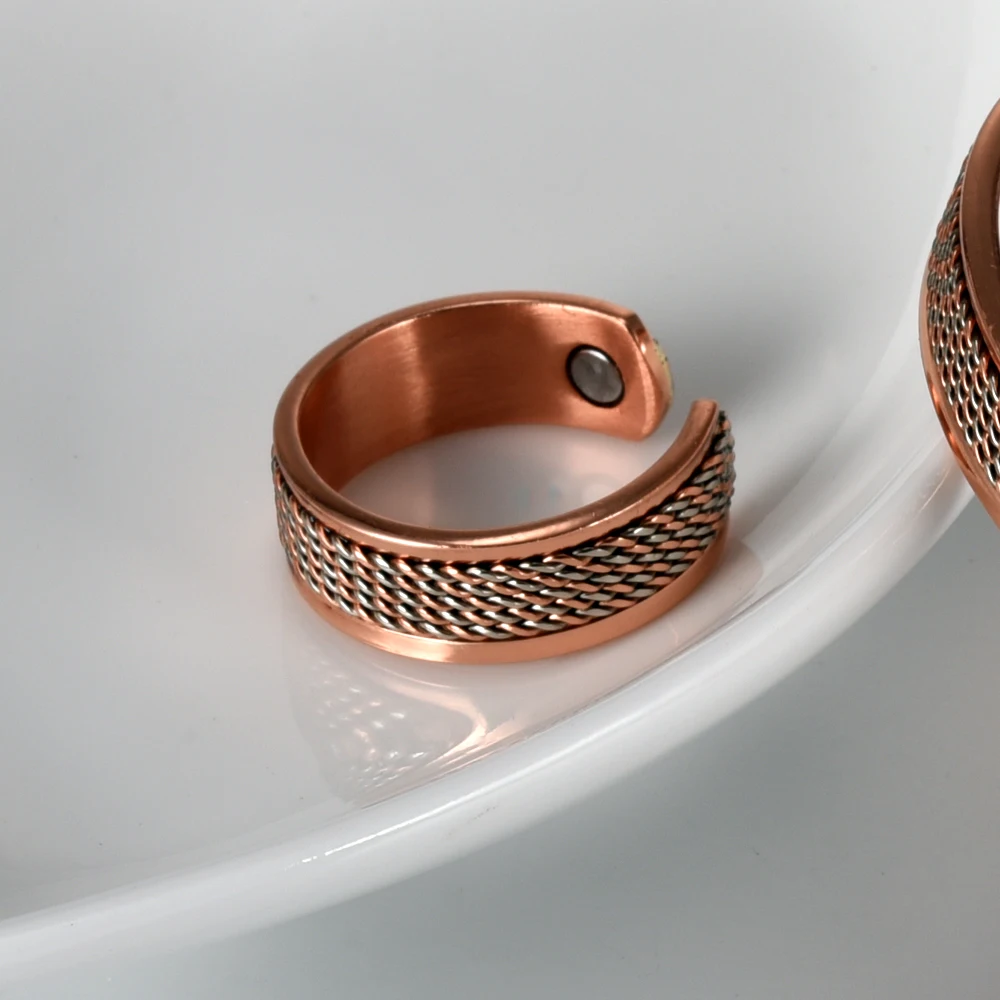 Vinterly Magnetringe aus reinem Kupfer, gedrehte Linien, breit, 8,4 mm, Gesundheits-Energie-Fingermanschette, verstellbarer Schmuck, hoher Magnet, größenverstellbar – Detail 4