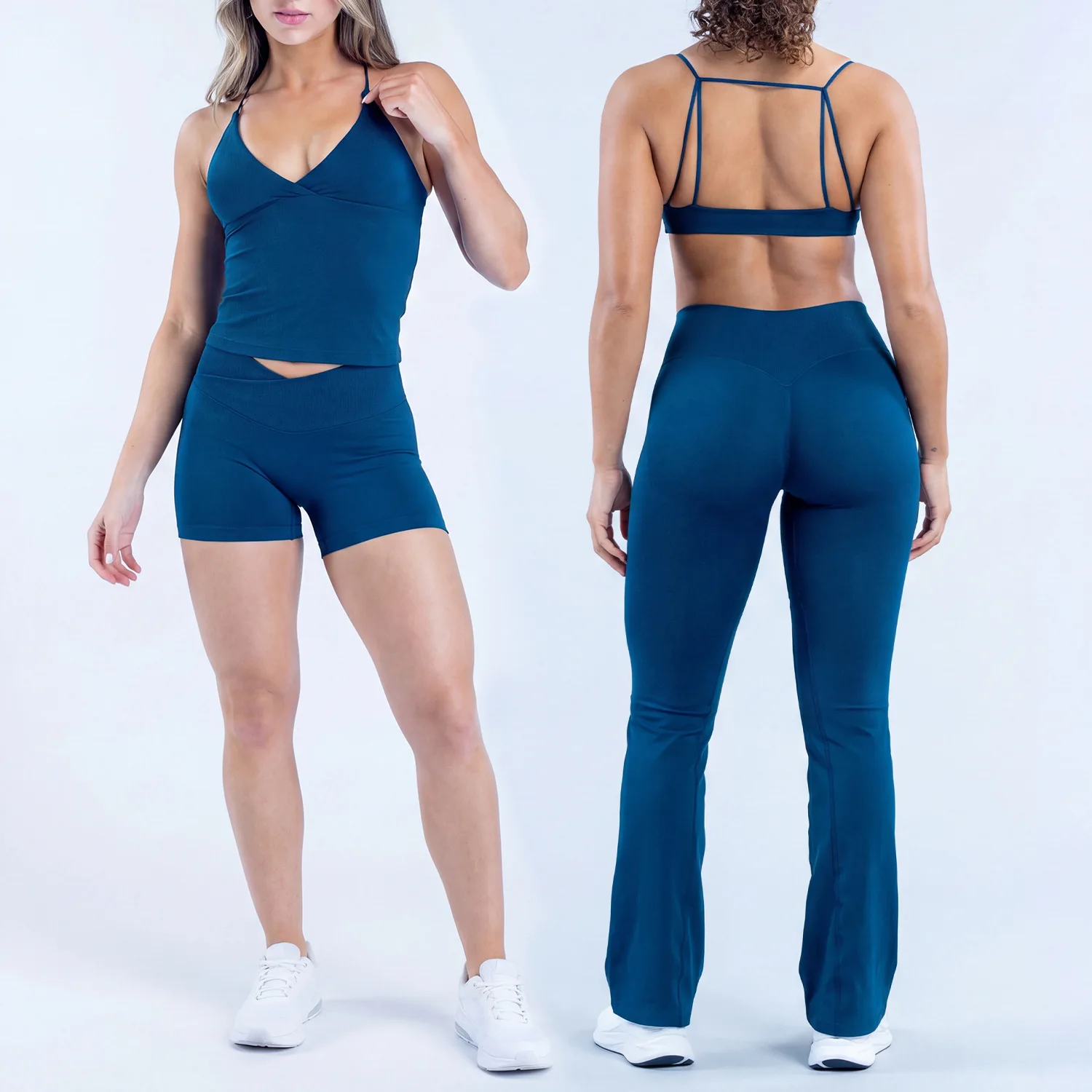 Ausgehöhltes Yoga-Outfit für Damen, dünne Spaghettiträger, überkreuzter Rücken, schmal geschnittener Sportanzug für Outdoor-Laufen, Pilates, Fitness