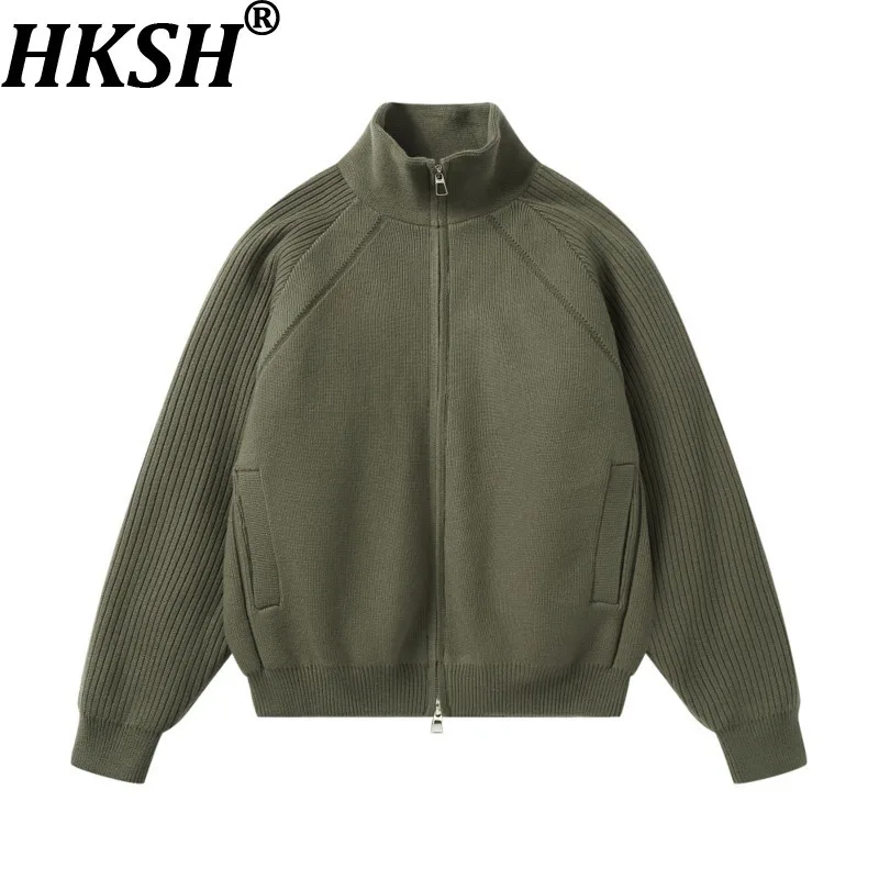 

HKSH Winter New Men Niche Double Zipper Stand Collar Knitted Down Jacket Trend Fashion Dark Versatile Casual Padded Coat HK15563