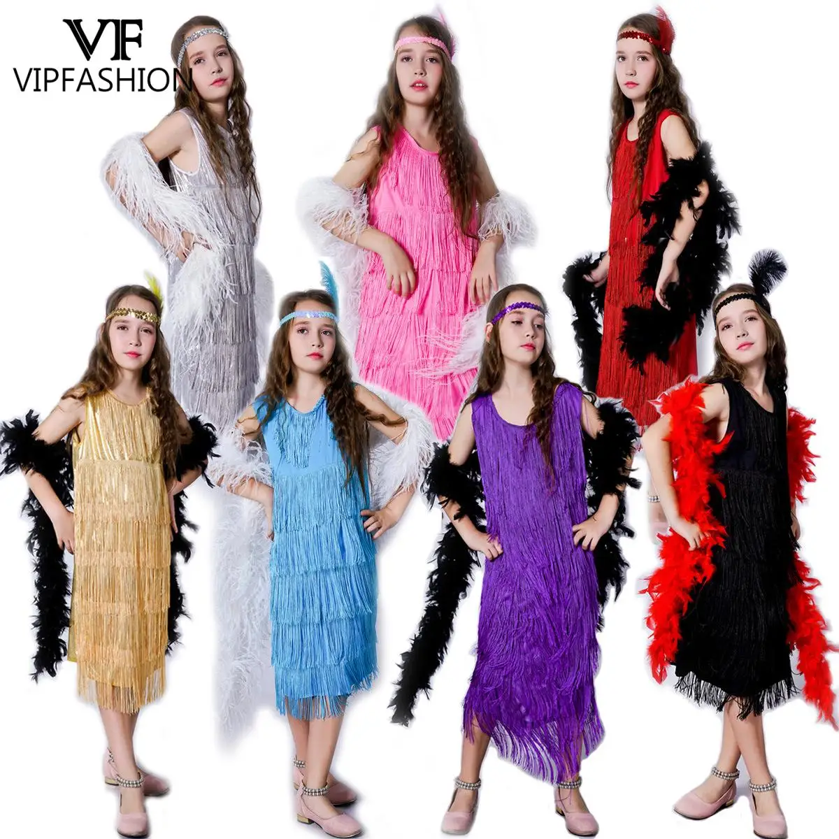 

VIP FASHION Girls Vintage Latin Dance Costumes School Stage Show Tassel Skirt Kid Holiday Party Wear Sleeveless Dance Clothing