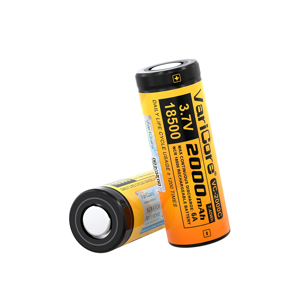 VariCore 18500 3.7 فولت 2000 مللي أمبير خلية بطارية ليثيوم أيون قابلة للشحن محمية لألعاب المصباح RC جهاز عالي السعة