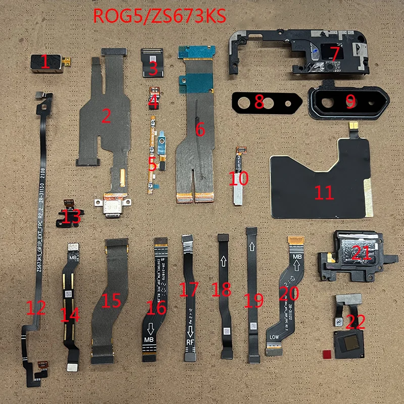 Parts    FPC  , Speaker, Charging Port , Power , Eearpiece , camera , Vibrator, NFC Flex Cable Replacement For Asus Rog5 Zs673ks