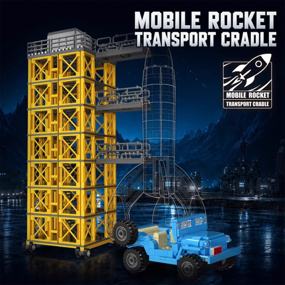 NEW MOC Mobile Rocket Launch Tower Model with Moon Exploration Theme Standard Small Building Blocks Set STEM Gift for Family