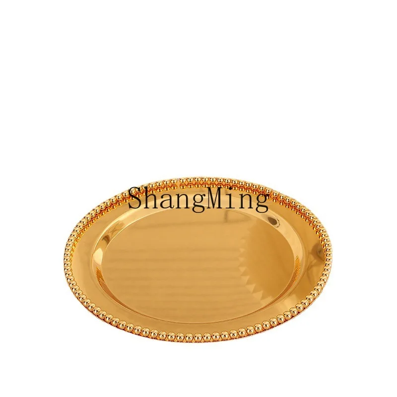 

PYH high-grade metal bead cake plate household creative fruit plate round snack plate afternoon tea dessert table