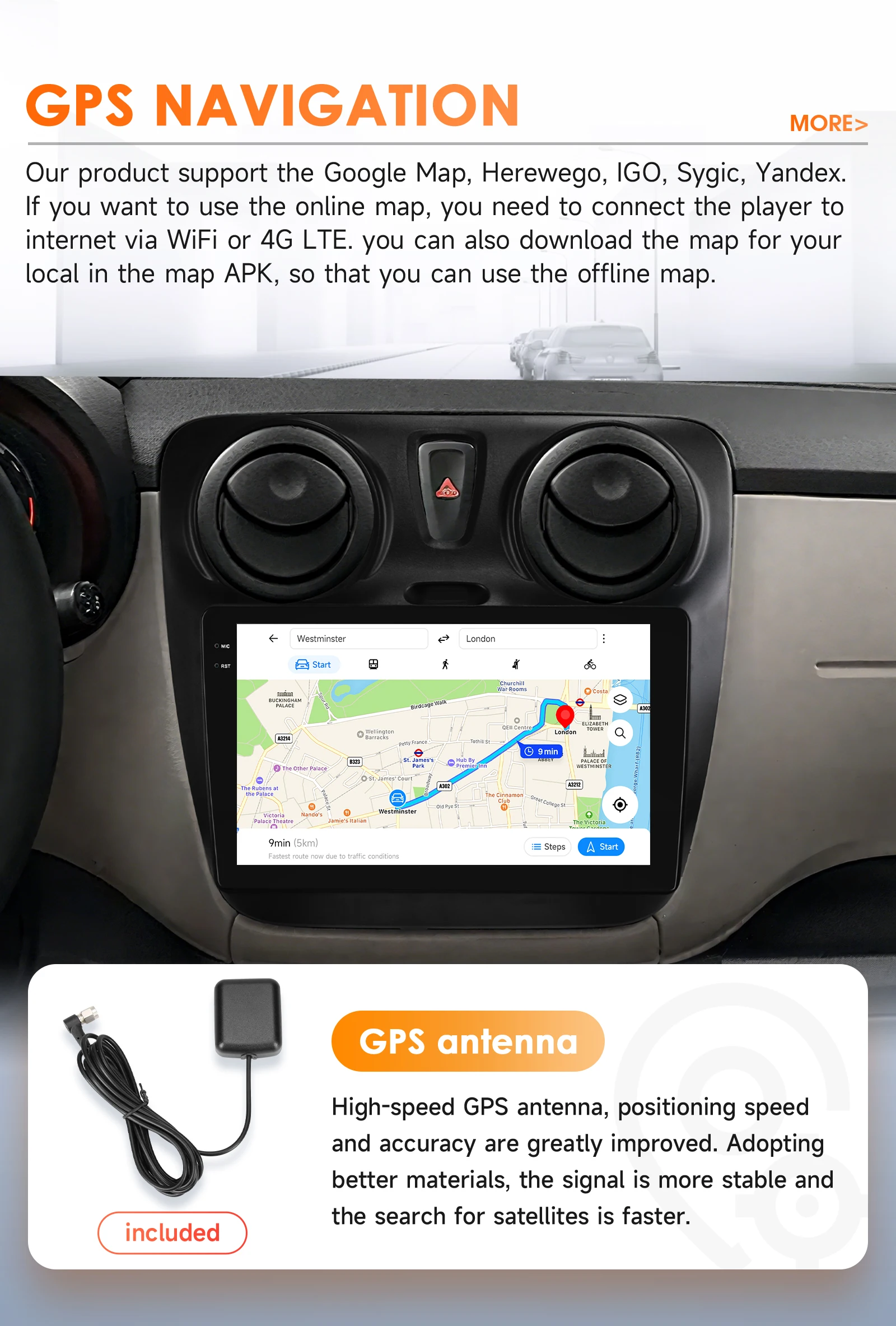 Hizpo Car Navi Stereo Multimedia For Renault Lodgy Dacia Dokker 2012 - 2021 GPS RDS Wifi DSP Wireless CarPlay Android 14 8G+128G