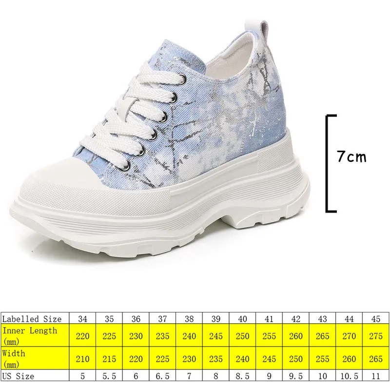 Fujin 7cm Denim Casual Comfortable Fashion Shoes Chunky Sneaker Autumn Vulcanize Ladies High Brand Spring Platform Wedge Shoes