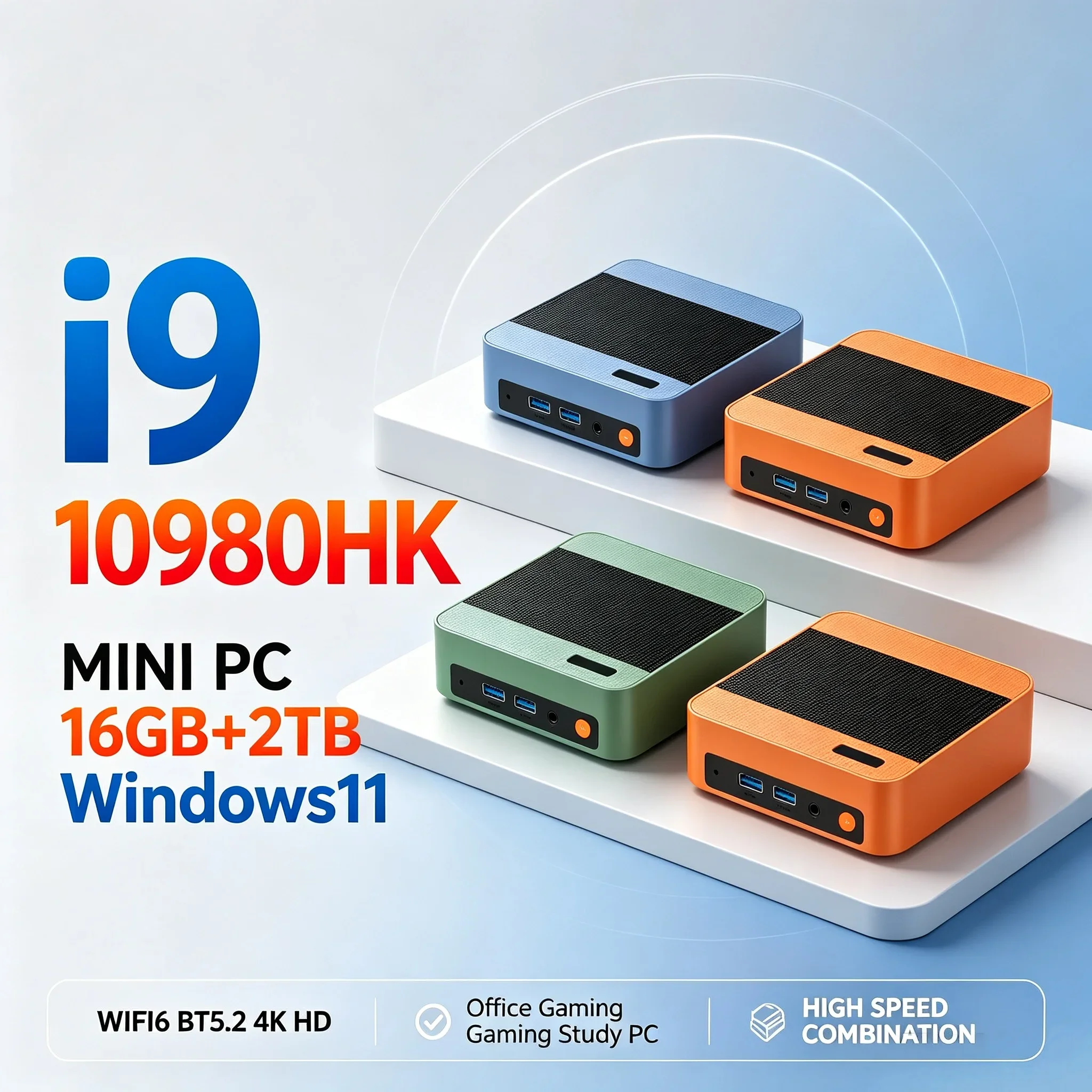 Multicolored High Speed Mini PC Host Intel I9-10980HK Windows 11 16GB 1TB/2TB SSD WiFi6 BT5.2 Portable Office Desktop Computer