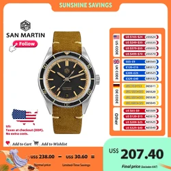 San Martin 39.5mm Dive Watch Vintage Distressed Effect NH35 Men Automatic Mechanical Watches Waterproof 200m Lume SN0116 Reloj