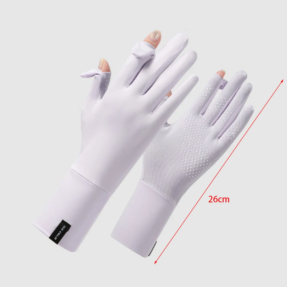 New Touch Screen Ice Silk Gloves Anti-UV Flip Finger Sunscreen Gloves Highly Elastic Lengthened Driving Mittens Summer