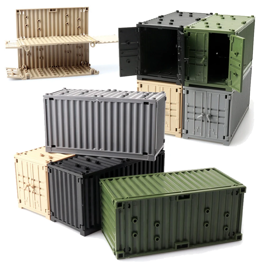 

MOC военный контейнер, строительный блок, модель, коробка для хранения, армейские военные солдаты, аксессуары для оружия SWAT, транспортный чехол, игрушки в подарок