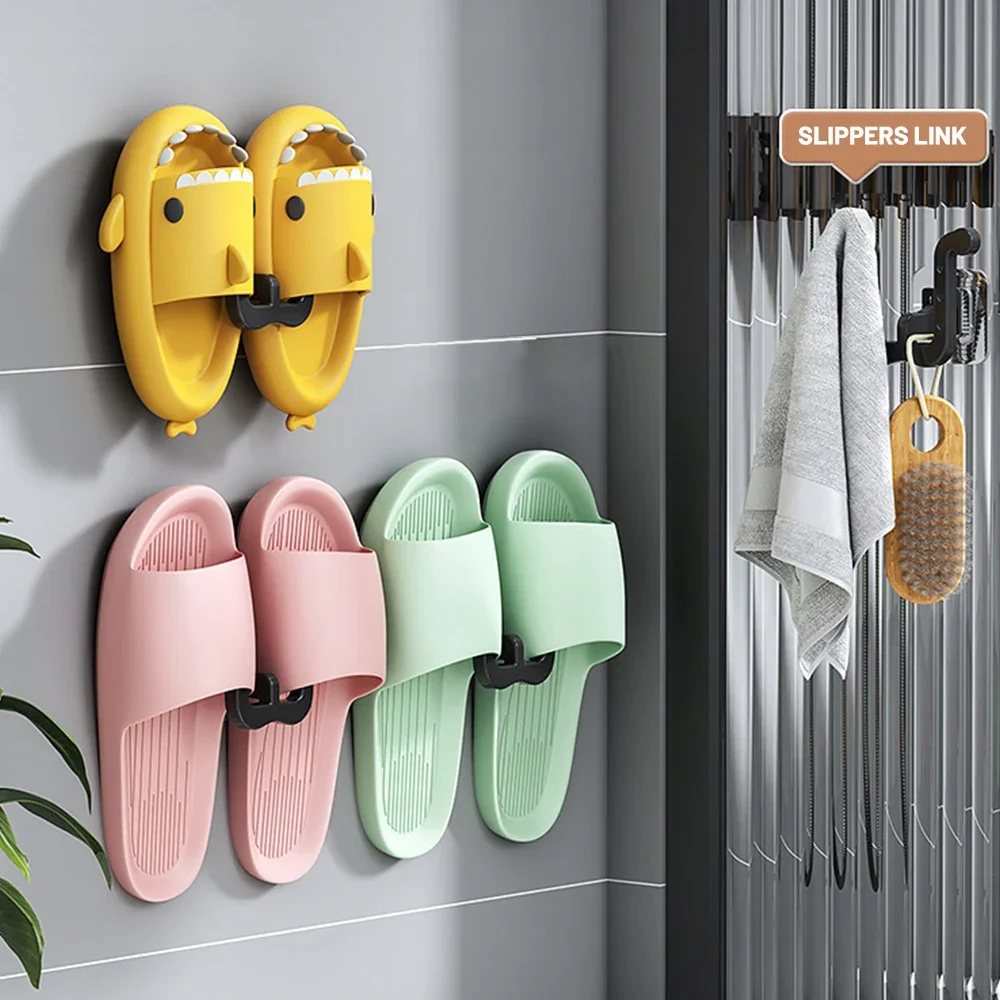 Self-adhesive Slipper Hooks Slippers Racks No-punch Wall Mounted Shoes Storage Rack Drying Hanger Bathroom Shoe Hook Accessories