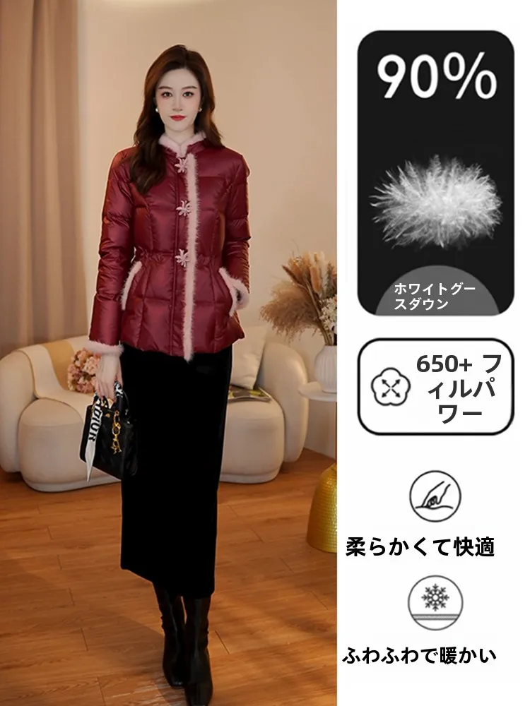 

New Chinese Style White Goose down Jacket Mommy Clothes Mink Fur Coated Durable Warmth Fashionable Mid-Length Coat