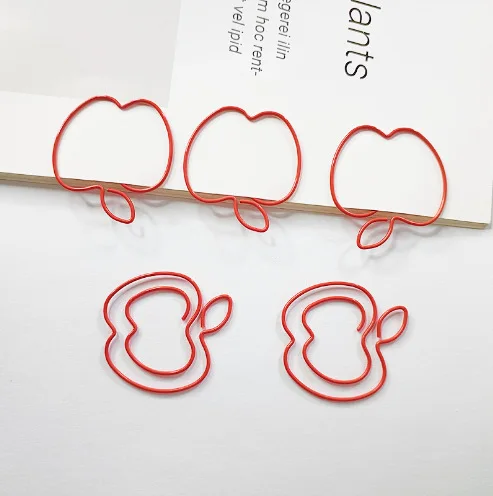 30/50pcs Kawaii Apple 모양 사진 티켓 종이 클립 금속 책갈피 장식 메모 편지 바인더 종이 클립 Office 편지지