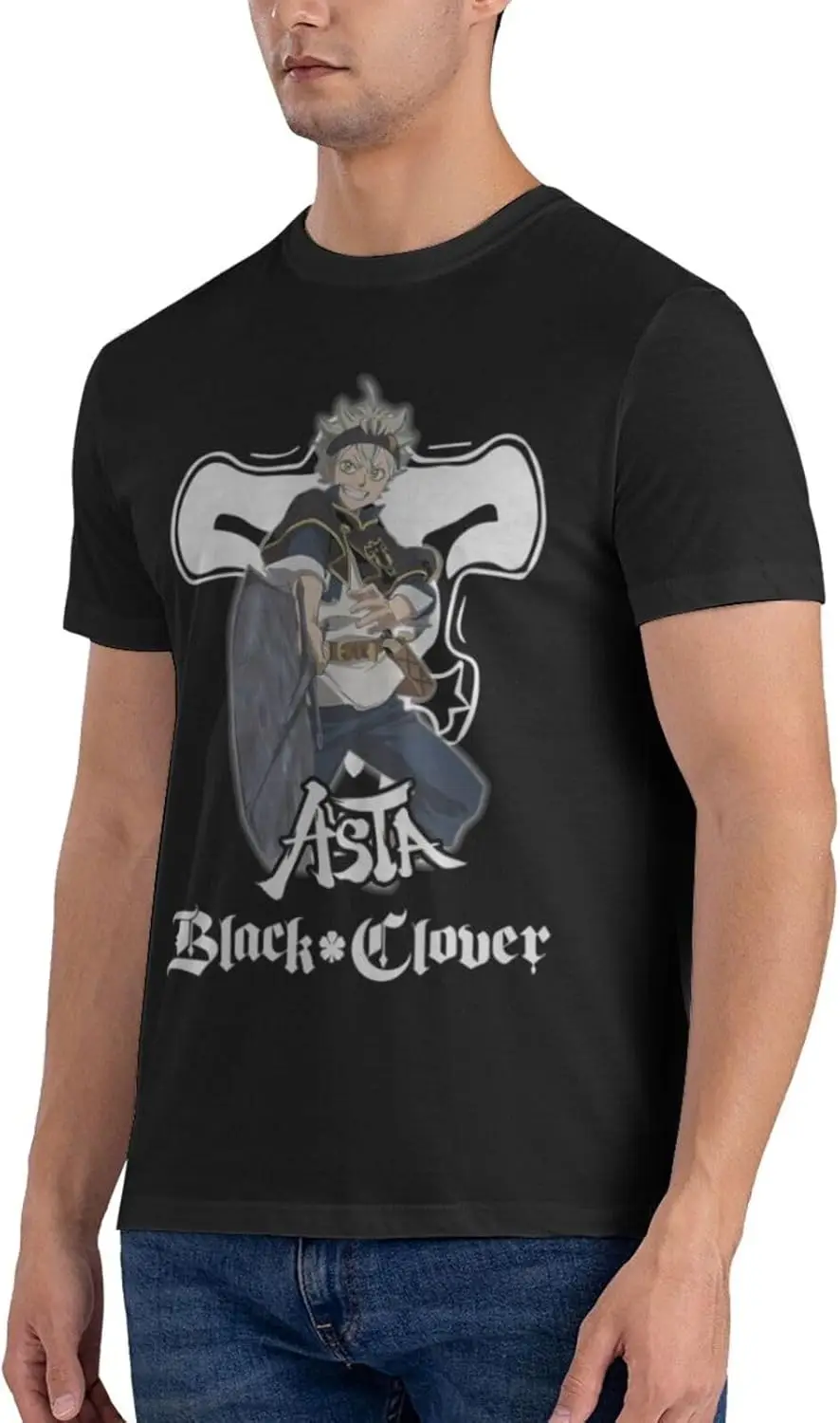 Black Anime Clover Shirt Men's Custom Breathable Cotton Short-Sleeved Tshirt Fashion Crew Neck Tees Tops Black