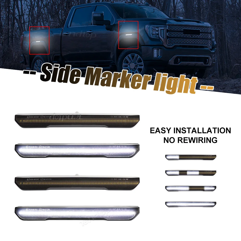 

LED Fender Dynamic Scan White Side Marker Light For GMC Sierra 2500 3500 HD 2020-2024 Turn Signal Blinker Light Parking Light