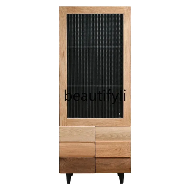 D2520 Modern simple color matching glass display cabinet wabi sandy wind North American black walnut side cabinet wine cabinet