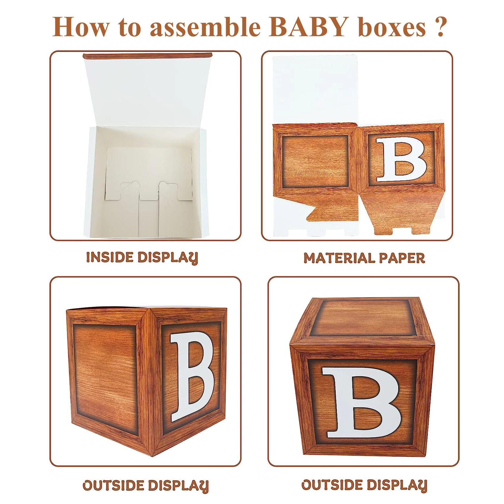 Wood Grain Baby Shower Box Baby Balloon Boxes 26 letters Teddy Bear Baby Shower Birthday Party Decor - view 4