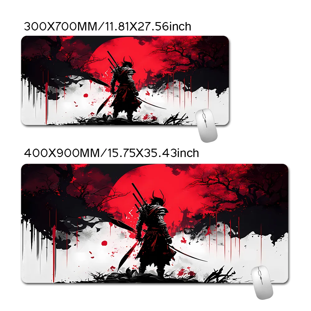Tapis Souris Gamer XXL 80x30 Cm - Grey Samurai - Anti-Dérapant Bureau