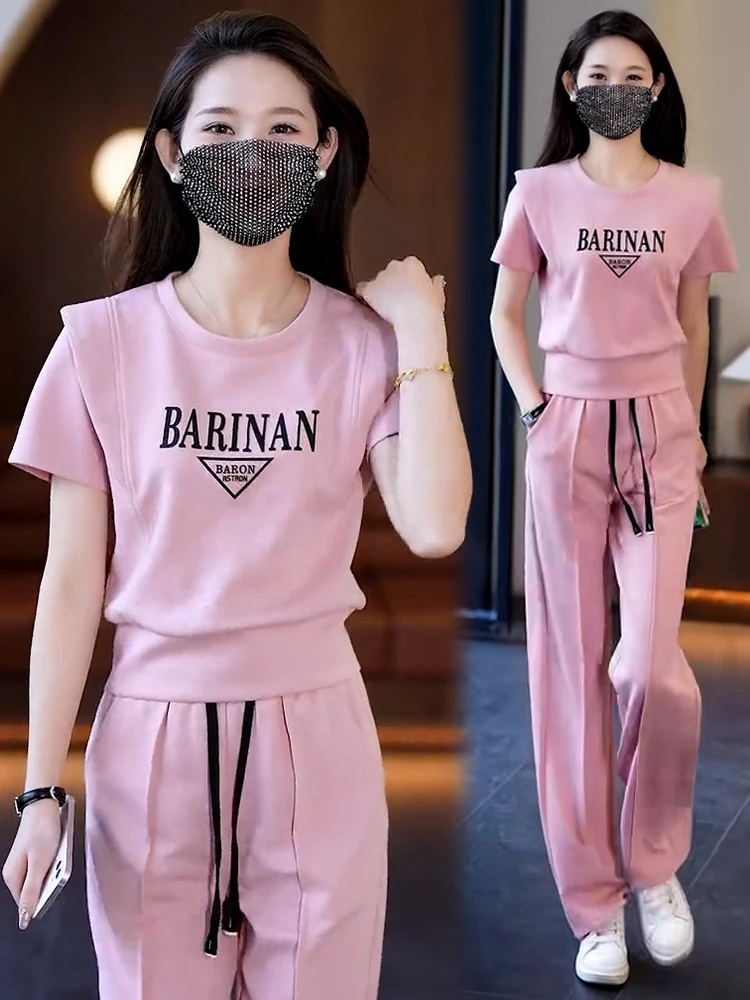 Casual Sportswear Set Women's Summer 2025 Faionable Sli ort Sve Two-Piece Suit Mom Clothes Comfortable Breathable ...