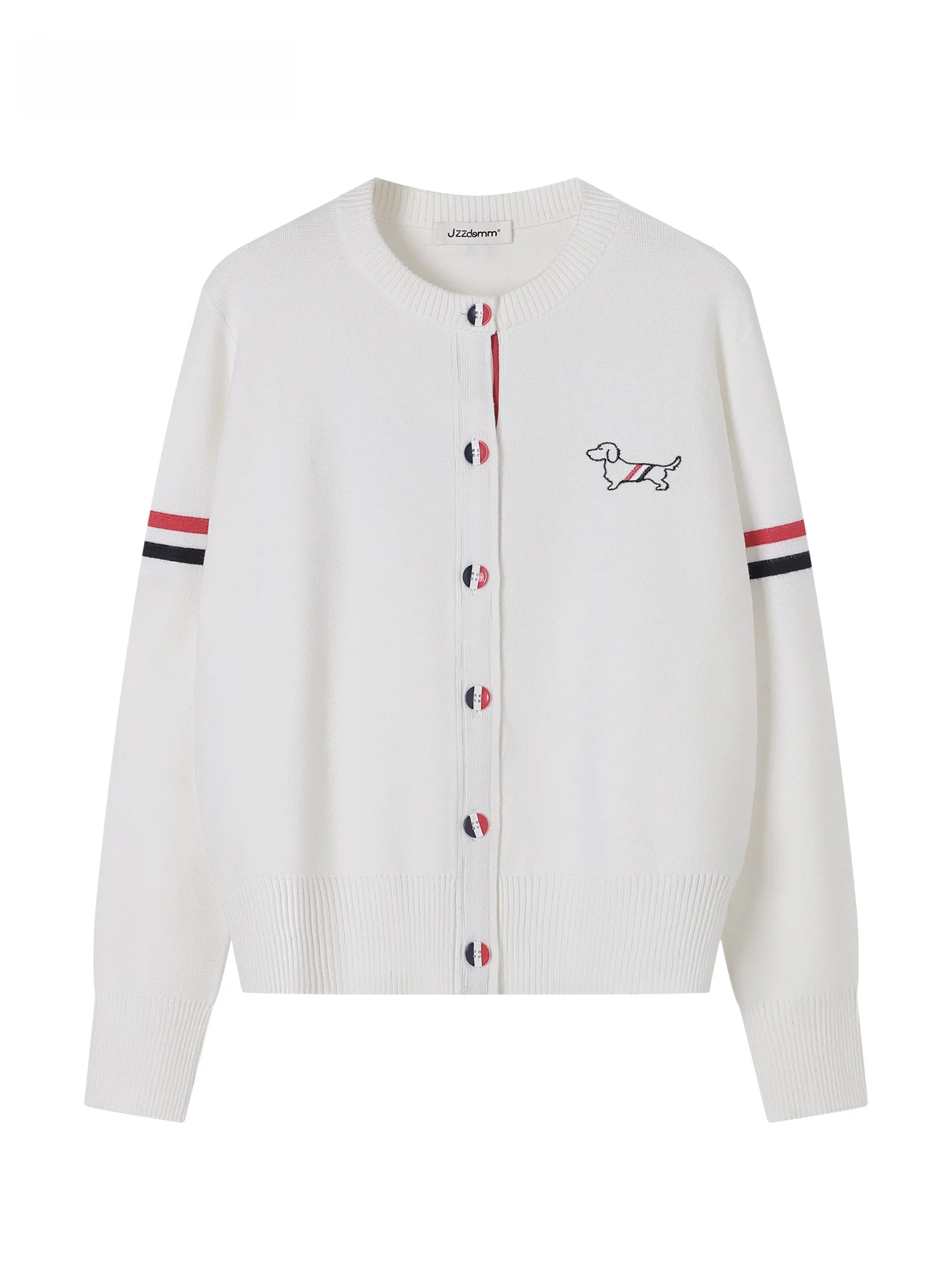 

JZZDEMM College Sle Women's Knitted Cardigan round Ne Sweater Coat with Embroidered Dog Pattern Buttons All-Match