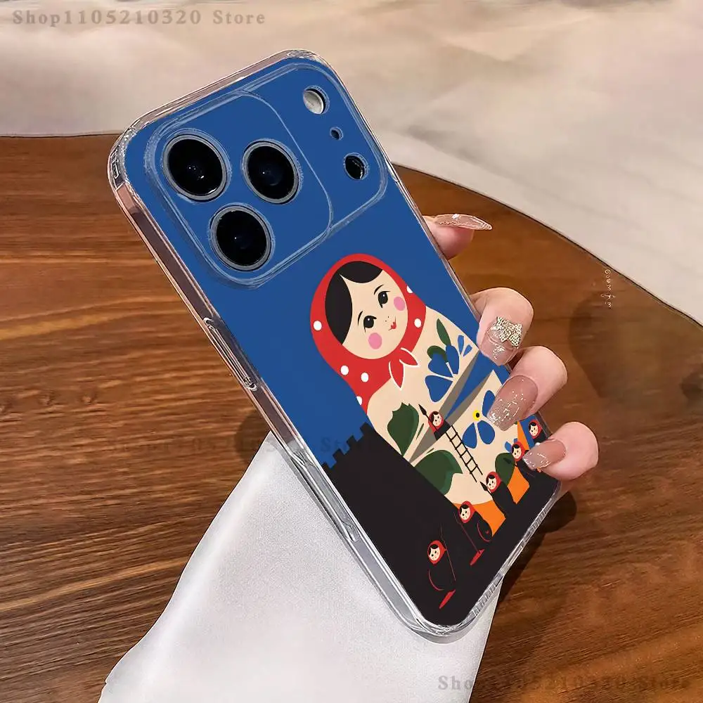 Custodia per telefono Matrioska di arte russa per iPhone 17,16,15,14,13,12,11 Pro,Max,Plus,X,XS,XR,SE4,E Mini Cover morbida trasparente